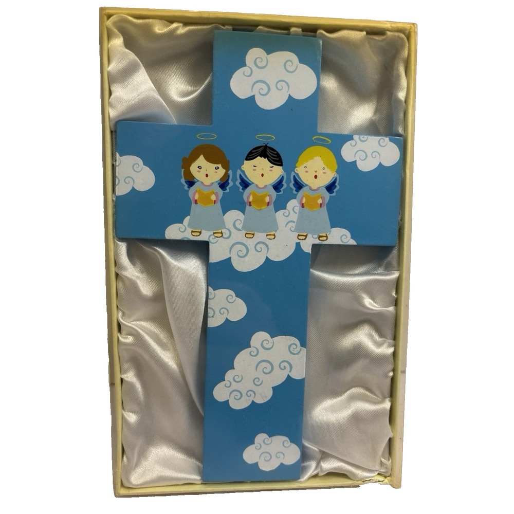 Light of the World Blue Hand Painted Children's Nursery or Bedroom Wall Cross 8"